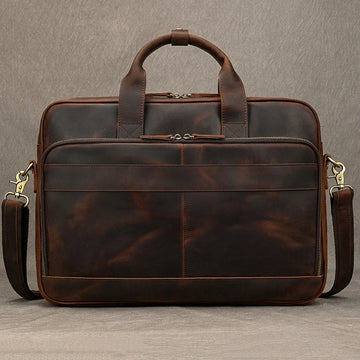 Xajzpa Crazy Horse Genuine Leather Men Briefcase Vintage 16 inch Big Business Laptop Handbag Large Cowhide Messenger Shoulder Bag Man